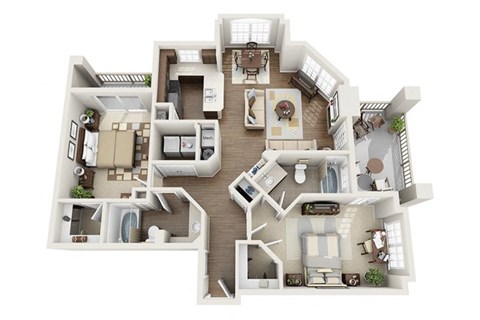 Floor plan for 2 beds, 2 baths, 1130 sqft